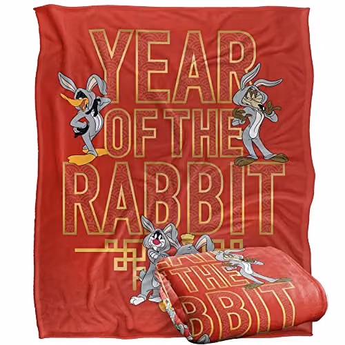 LOGOVISION Looney Tunes Year of the Rabbit Super Soft Fleece Throw Blanket, Multicolour and White, W: 152 cm, D: 127 cm