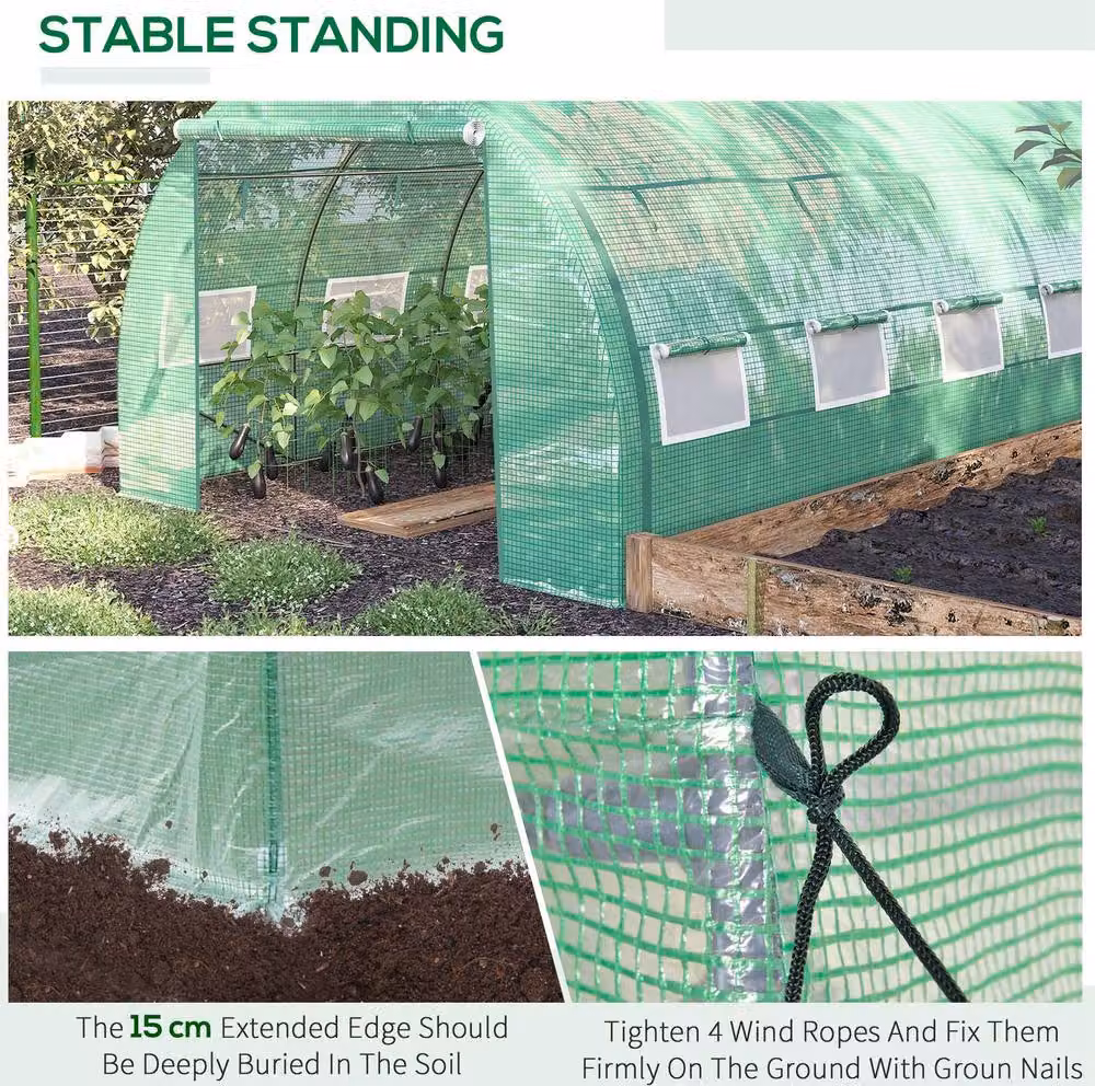 STILVORA Walk-in Greenhouse in Green with 8 Windows, W: 400 cm, D: 300 cm, H: 200 cm – 3