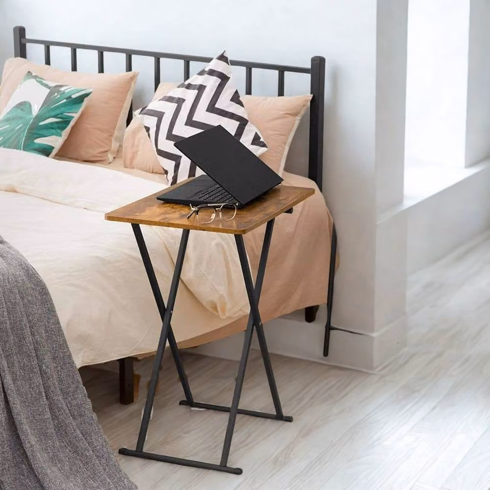 Rafaelo Mobilia FURNOS Industrial Folding Side End Sofa Laptop Table in Brown – 2