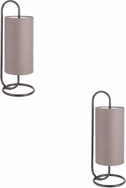 Loops 2 Pack Modern Matt Black Oval Table Lamps with Grey Fabric Shades – 1