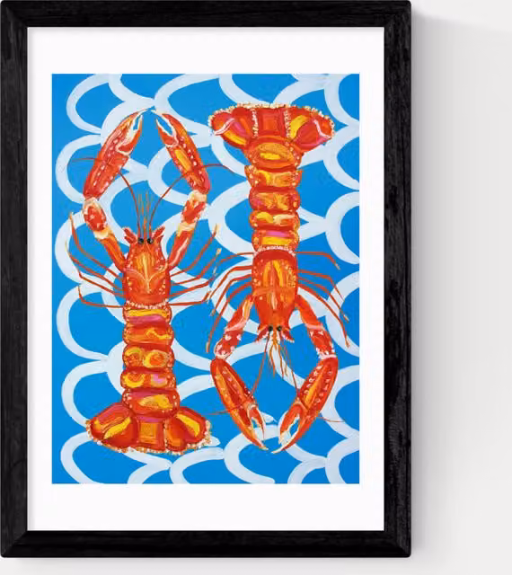 East End Prints Mediterranean Langoustines Framed Multicolour Wall Art in Black