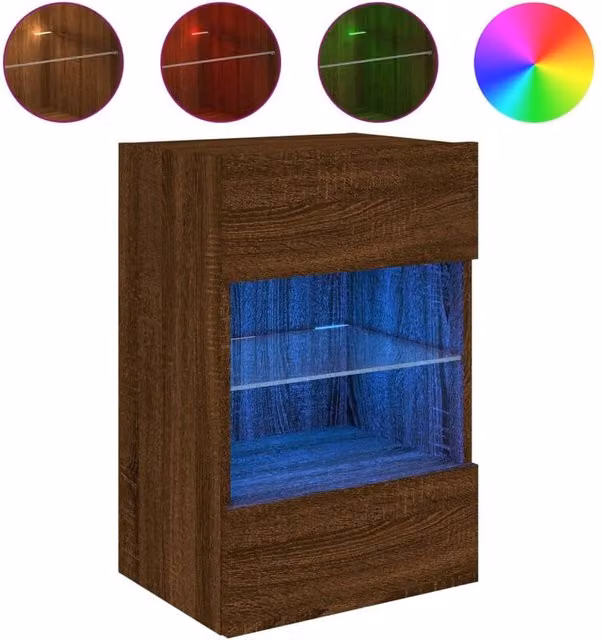 Berkfield Home Modern Wall Mounted TV Cabinet with Integrated LED Lighting in Brown Oak, W/D/H: 60.5 x 40 x 30 cm – 1