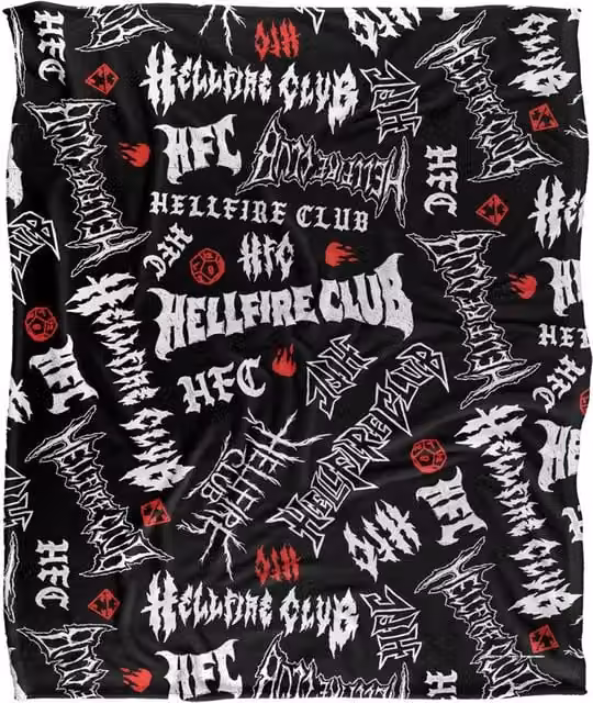 Stranger Things Hellfire Club Logo Pattern Fleece Blanket, White, W: 152 cm, H: 127 cm