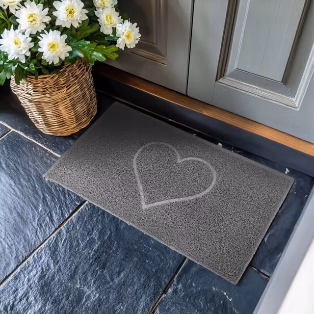 Nicoman Grey Embossed PVC Heart Doormat, W: 40 cm, D: 60 cm – 1