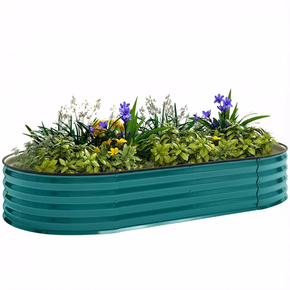 OUTSUNNY Galvanised Steel Raised Garden Bed Planter Box in Petrol, W/D/H: 180 x 90 x 30 cm – 2