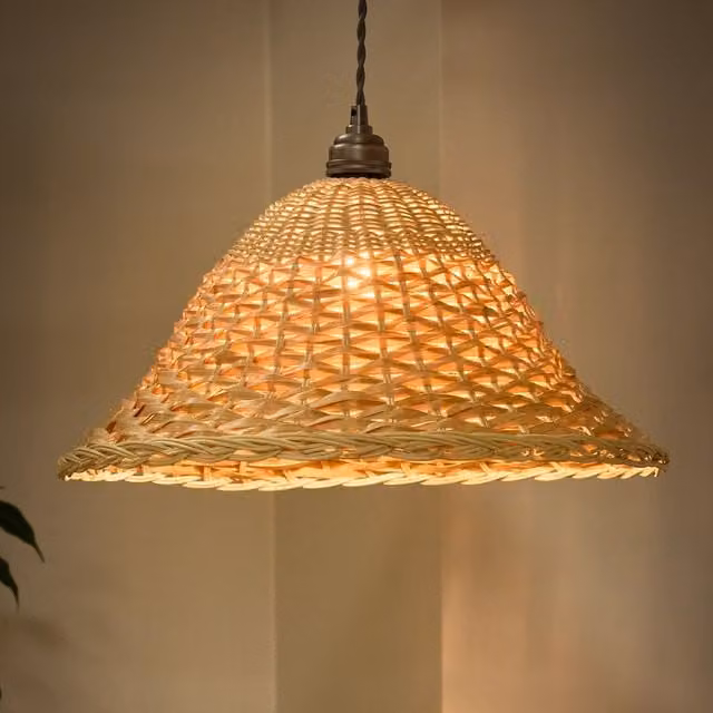 Dibor Traditional Two Tone Rattan Easy Fit Ceiling Shade in Beige, H 22 cm x D 44 cm – 1
