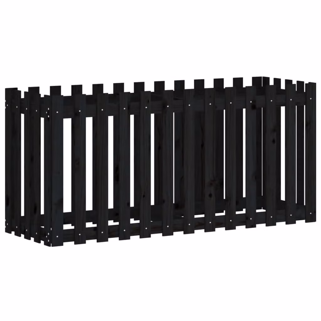 Berkfield Home Garden Raised Bed with Fence Design in Black, Solid Wood and Plastic, W/D/H: 150 x 50 x 70 cm – 2