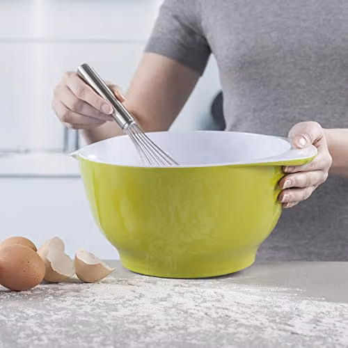 Zeal Melamine Large Non Slip Mixing Bowl with Pouring Spout, Green and White, 4 ltr, 23 cm – 2