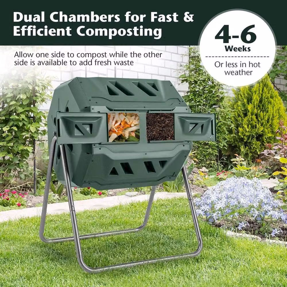 EONLION Dual Chamber Composting Tumbler Compost Bin, 160L, Green – 3