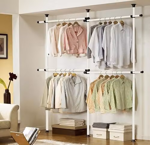 House of Home Heavy Duty Double Telescopic Clothes Rail in White, Adjustable from 150 to 240 cm – 1