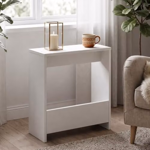 Shefa Focus 55 Narrow Side Table and Slim Bedside Table in White with 2-Tier Storage Shelf, W/D/H: 55 x 20 x 60 cm – 4