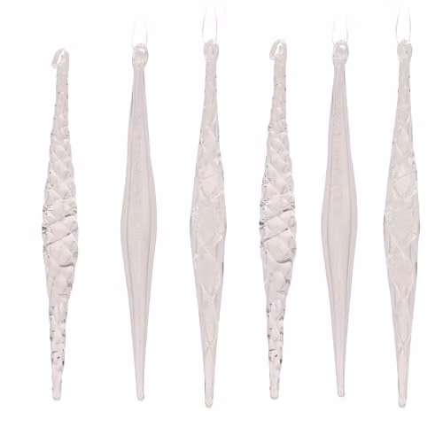 Widdop and Co Set of 6 Transparent Glass Icicle Hanging Christmas Tree Decorations