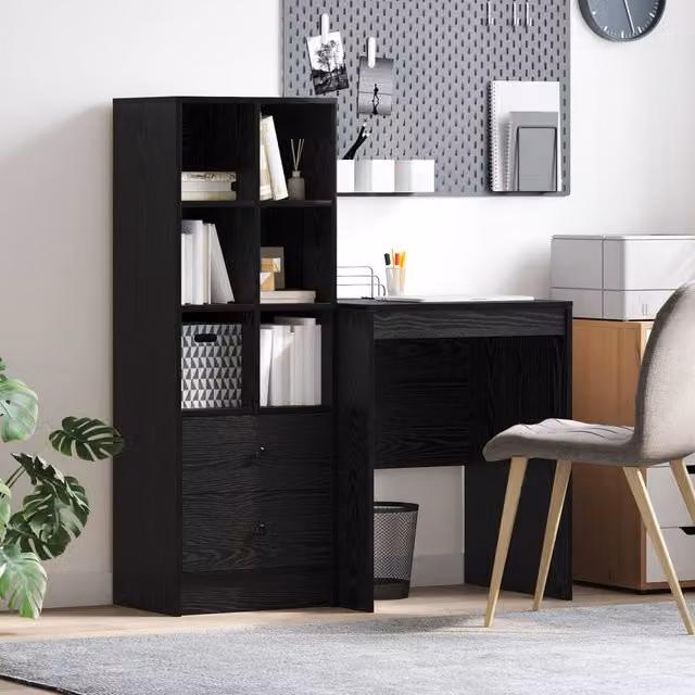 Berkfield Modern Black Oak Writing Desk with Storage in Engineered Wood – 1