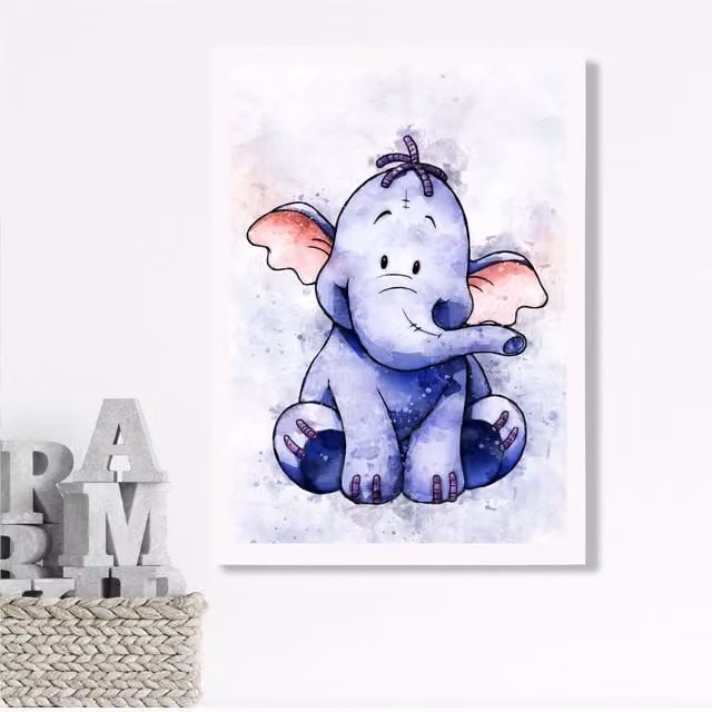 ARTZE Heffalump Watercolour Winnie the Pooh Art Print with White Frame, Purple, A3