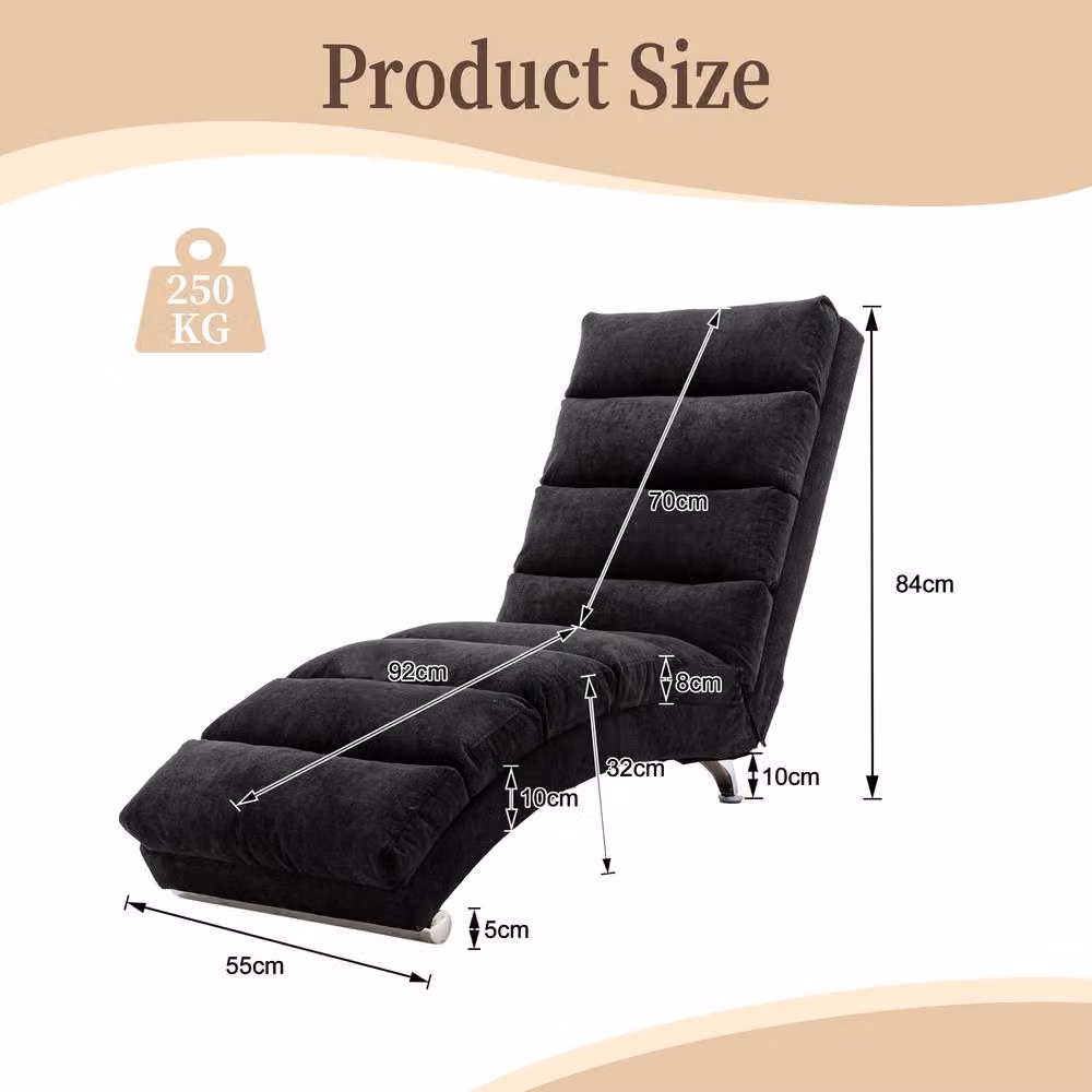 Matteo Modern Black Fabric Relaxation Chaise Lounge and Electromotive Recliner Chair – 6