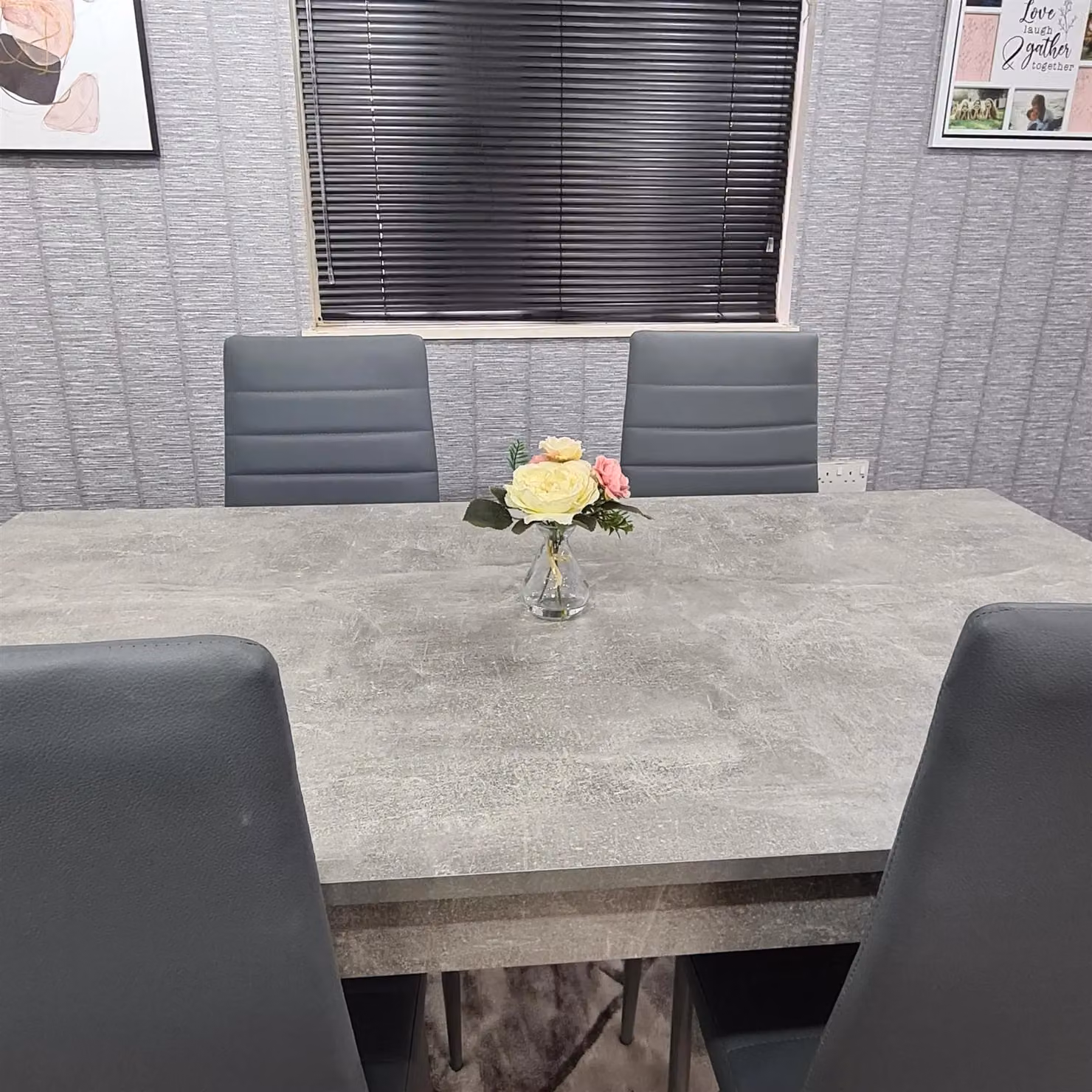 KOSY KOALA Dining Table and 4 Chairs Set in Brown with Stone Grey Effect Rectangular Table and Grey Faux Leather Chairs – 3