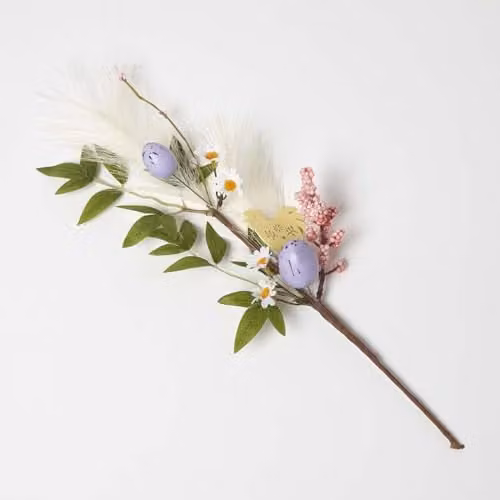 HOMESCAPES Artificial Easter Egg Stem with Hen in Lilac and Multicolour, Height: 45 cm
