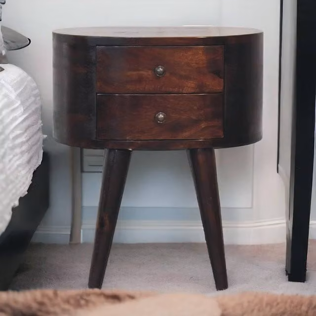 STILVORA 2 Drawer Solid Mango Wood Bedside Table with Nordic Legs in Brown – 1