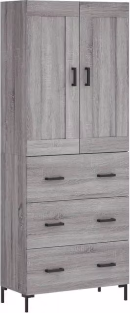 Berkfield Home Modern Grey Highboard with Hinged Doors and Internal Shelves, W/D/H: 69.5 x 34 x 180 cm – 1