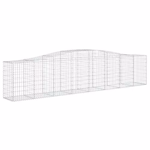 vidaXL 25-Piece Arched Gabion Baskets in Silver Galvanised Steel, W/D/H: 400 x 50 x 80/100 cm
