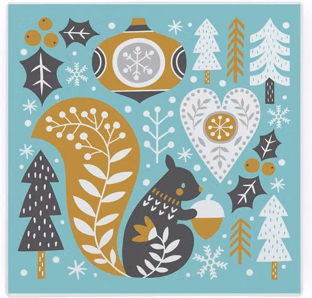 Purely Home Festive Squirrel Christmas Glass Hot Pot Stand Trivet, Multicolour, W/D: 20 x 20 cm – 1