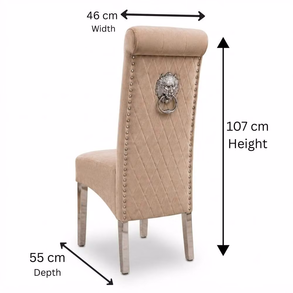 Stratus Interiors Emma Tall Velvet Lion Knocker Dining Chair in Beige – 2