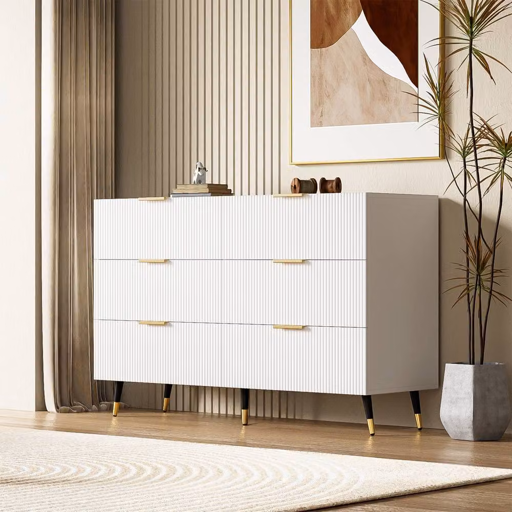 STILVORA Modern White and Gold 6-Drawer Wooden Sideboard – 2