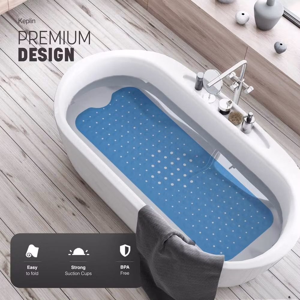 Keplin Non-Slip Blue Bath Mat, Machine Washable and Mould Resistant, W/D/H: 100 x 40 x 1 cm – 3