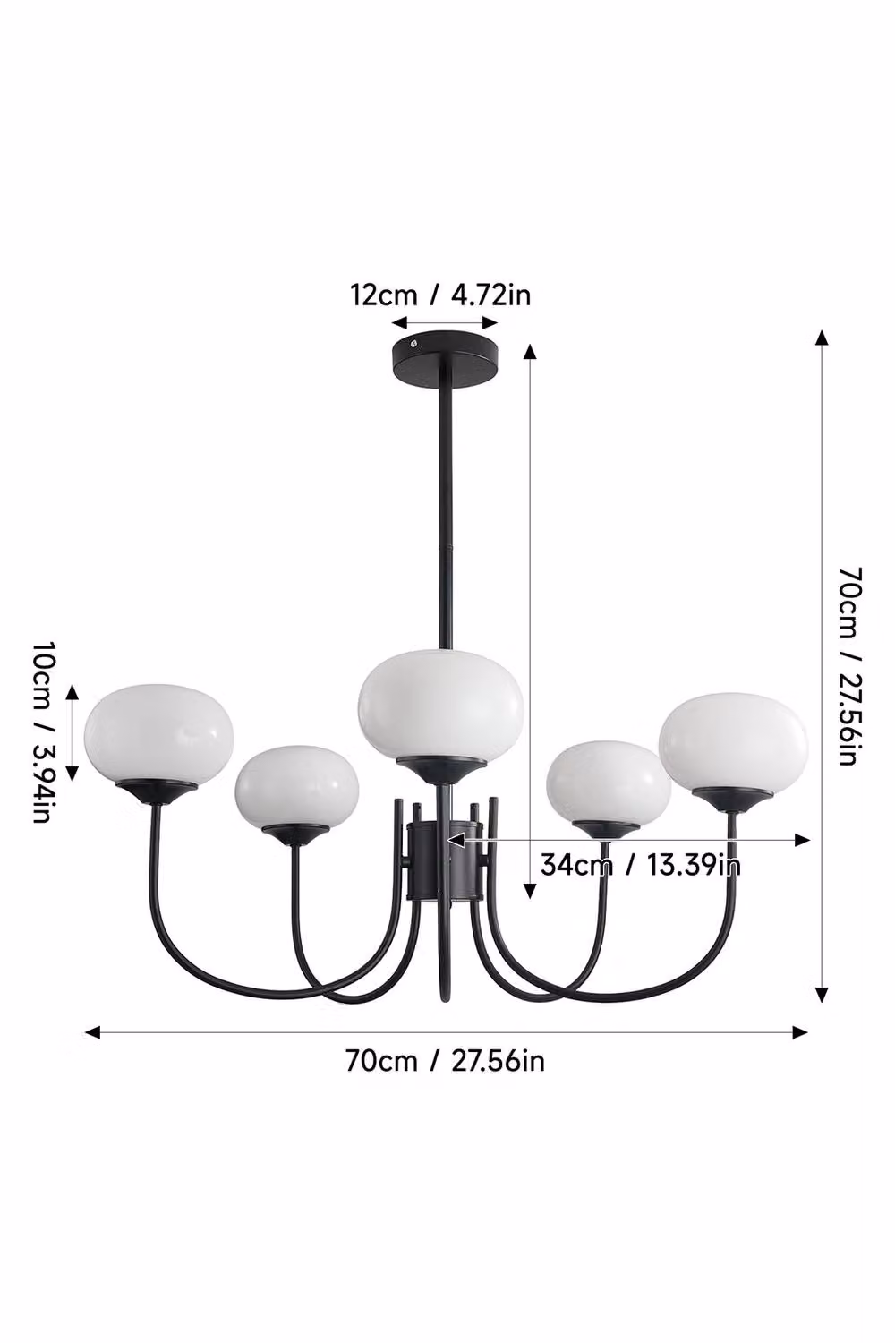 Living and Home Mid-Century 5-Light Glass Pendant Chandelier with E27 Lampshades in Black – 3