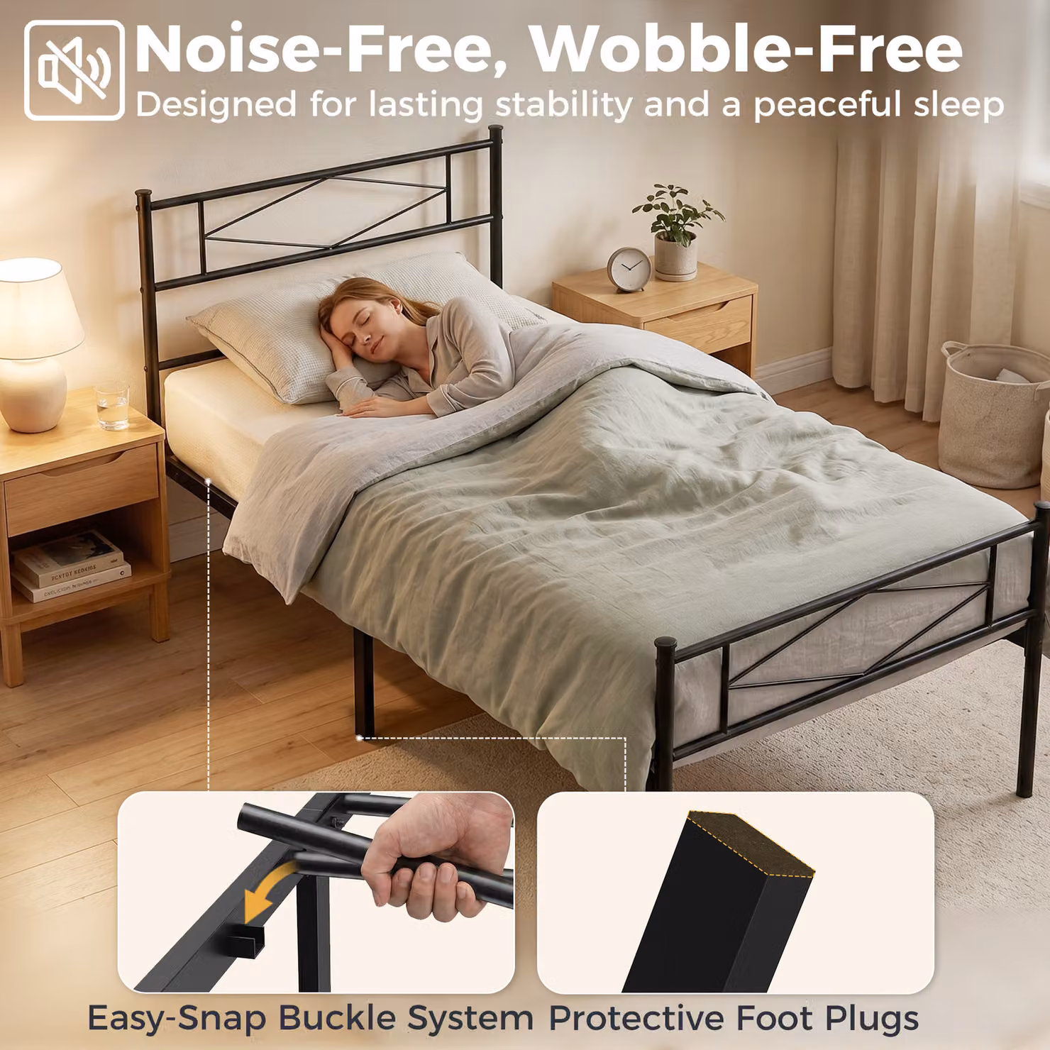 HOMCOM Single Metal Bed Frame with Headboard and Footboard in Black, W/D/H: 90 x 190 cm – 4
