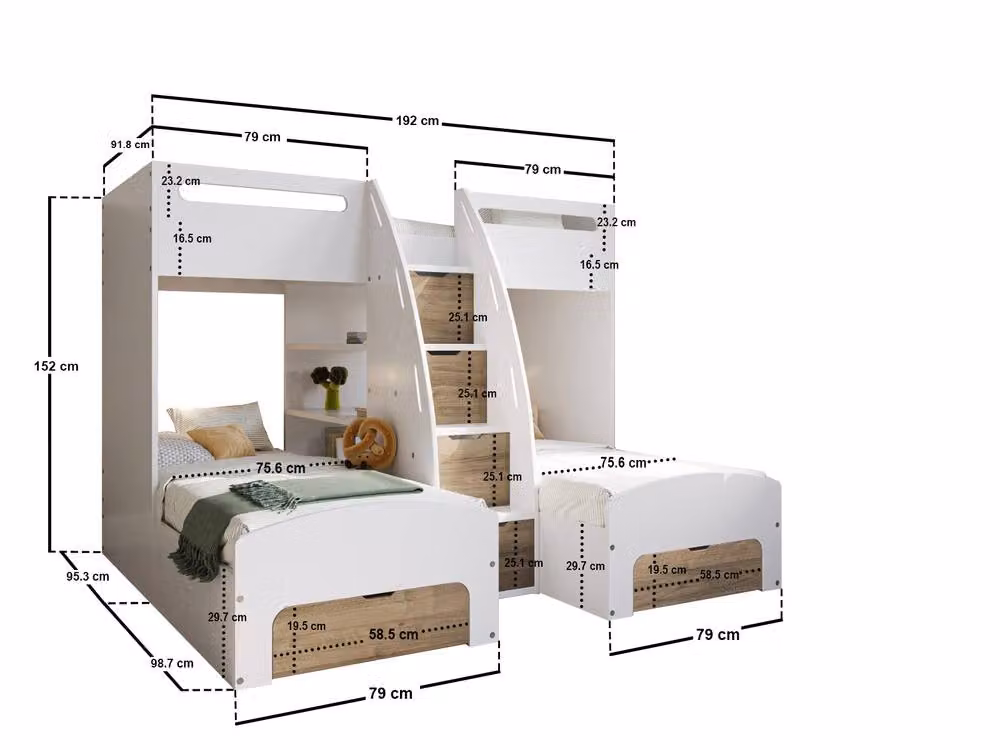 Flair Eddie Staircase Double Bunk Bed with Storage and Drawers in White – 4