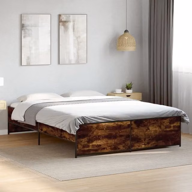 Berkfield Home Smoked Oak Bed Frame with Drawers, Brown, W/D/H: 140 x 200 cm
