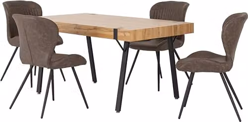 Seconique Treviso Oak Dining Table and 4 Quebec Brown Faux Leather Chairs – 1