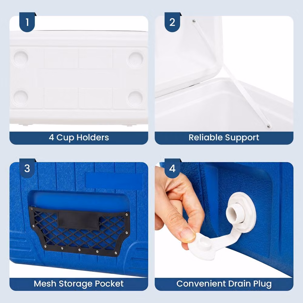 Costway 45L Insulated Portable Hard Shell Ice Chest with Mesh Pocket, Blue – 9