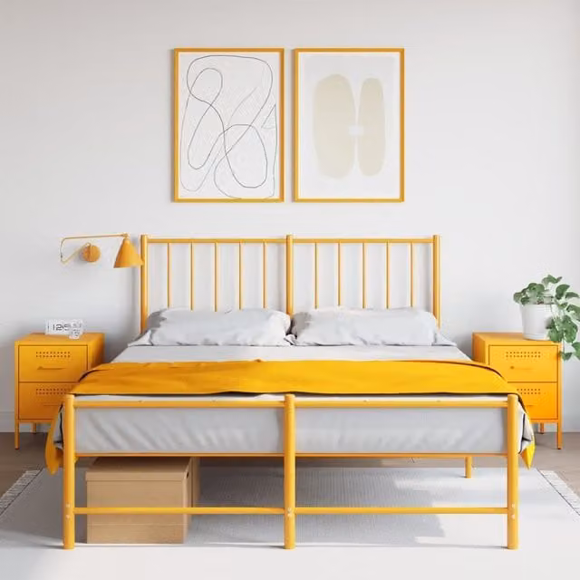 Berkfield Home Set of 2 Mustard Yellow Metal Bedside Cabinets W/D/H: 36 x 39 x 50.5 cm – 1