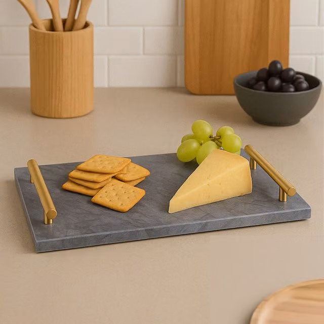 Orsina Black Marble Serving Board with Gold Metal Handles – 1