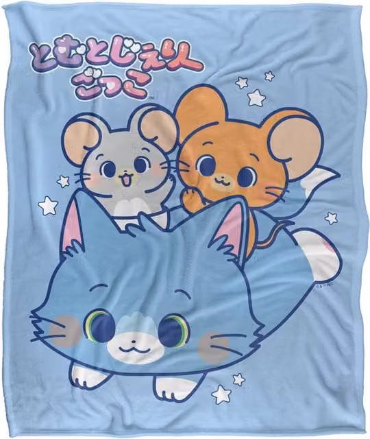 Warner Bros. Tom & Jerry Gokko Kitty Ride Super Soft Fluffy Polyester Throw Blanket in Multicolour Blue, Extra Large
