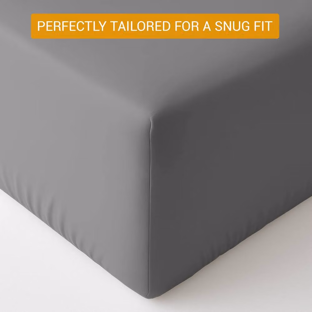 Pamposh Grey Cotton Mako Satin Extra Deep Fitted Sheet, W/D/H: 140 x 200 x 35 cm – 4