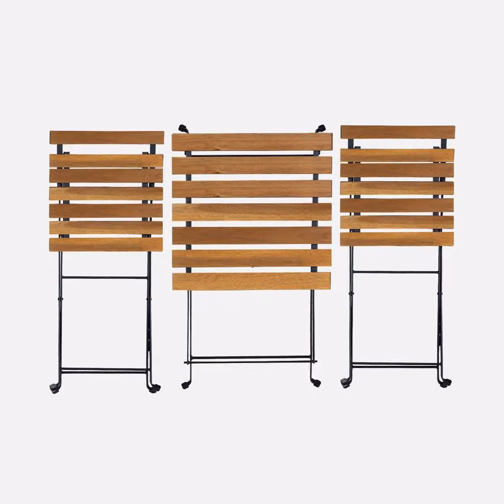 sweeek Black 2-Seater Foldable Bistro Garden Table and Chairs Set with Acacia Wood Top – 2