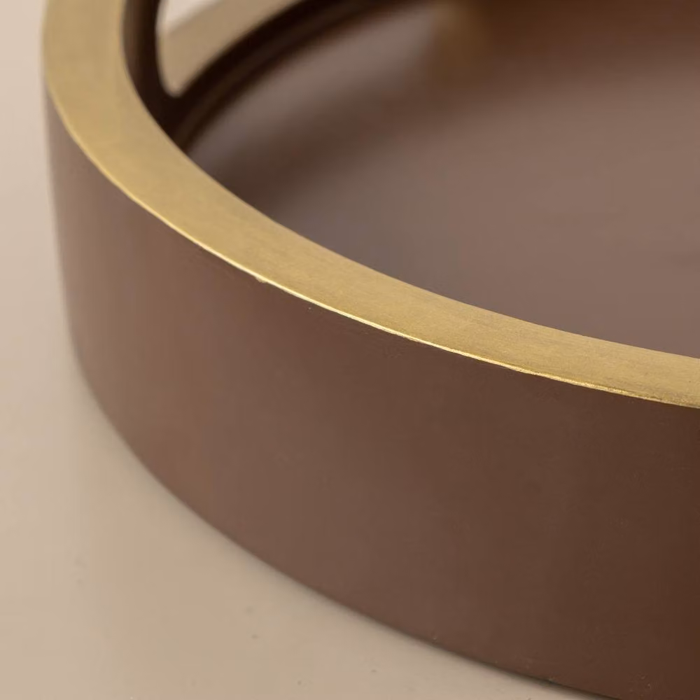 Melody Maison Large Round Decorative Tray in Dark Wood and Gold, Brown and Multicolour – 3