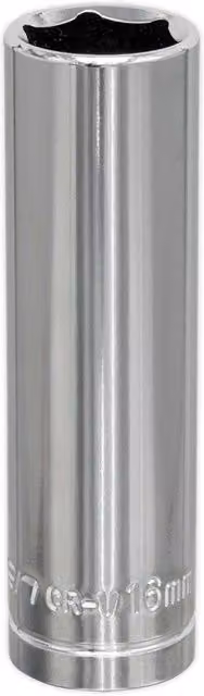 Loops 16mm Chrome Plated Deep Drive Socket 1/2 inch Square Drive Carbon Steel in Silver