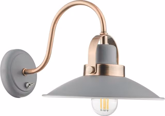Dar LID0739 Industrial Metal Wall Lamp in Grey and Copper with E14 Dimmable Cone Shade