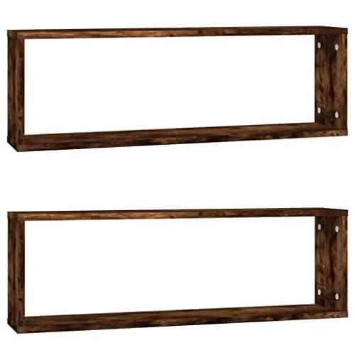 vidaXL Revera Wall Mounted Cube Shelves, 2 Pieces, Brown, W: 80 cm, D: 26.5 cm, H: 26.5 cm – 1