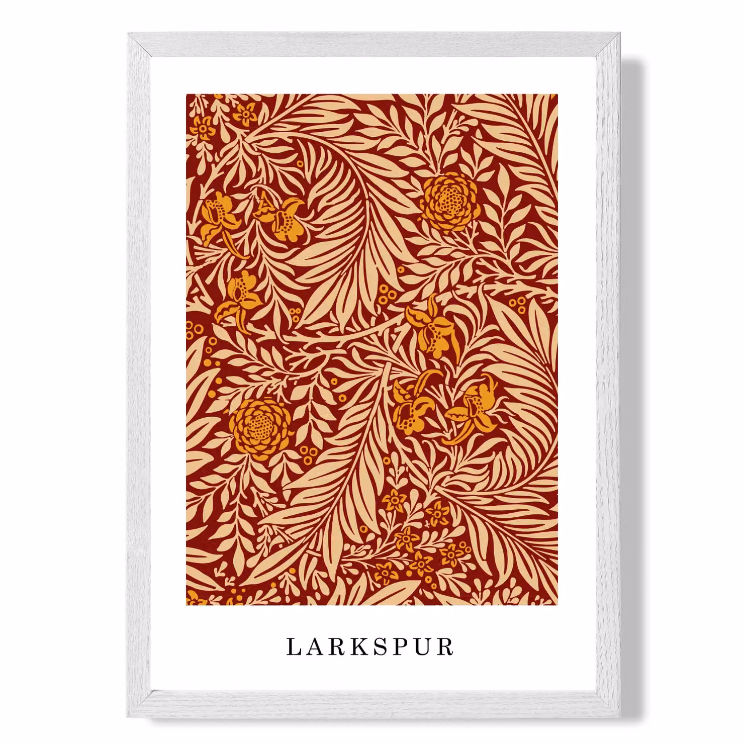 ARTZE Vintage William Morris Larkspur Floral Art Print in Orange and Beige with White Frame, A2 – 2