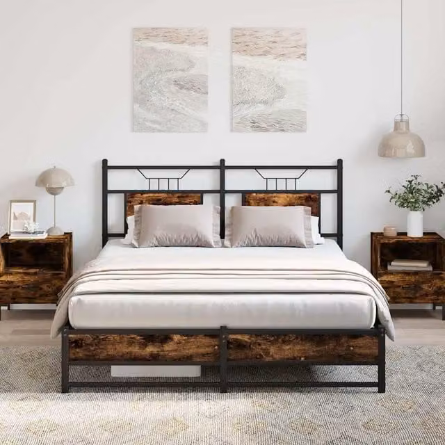 Berkfield Home Smoked Oak Bed Frame in Brown, W/D/H: 140 x 200 cm
