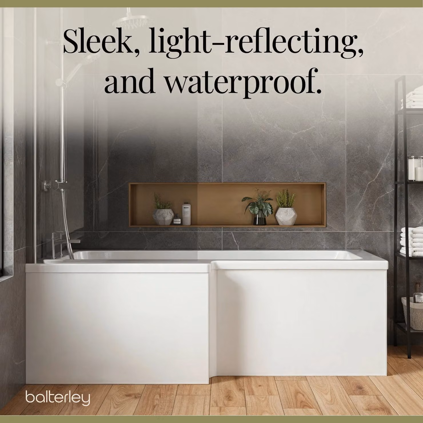 Balterley Waterproof Square Shower Bath Front Panel, Gloss White, Width: 180 cm – 2