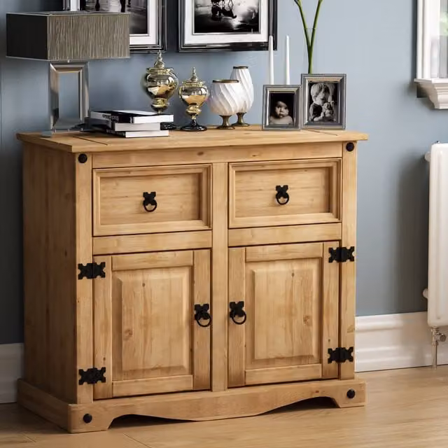Vida Designs Ethnic Waxed Pine Sideboard in Brown and Black
