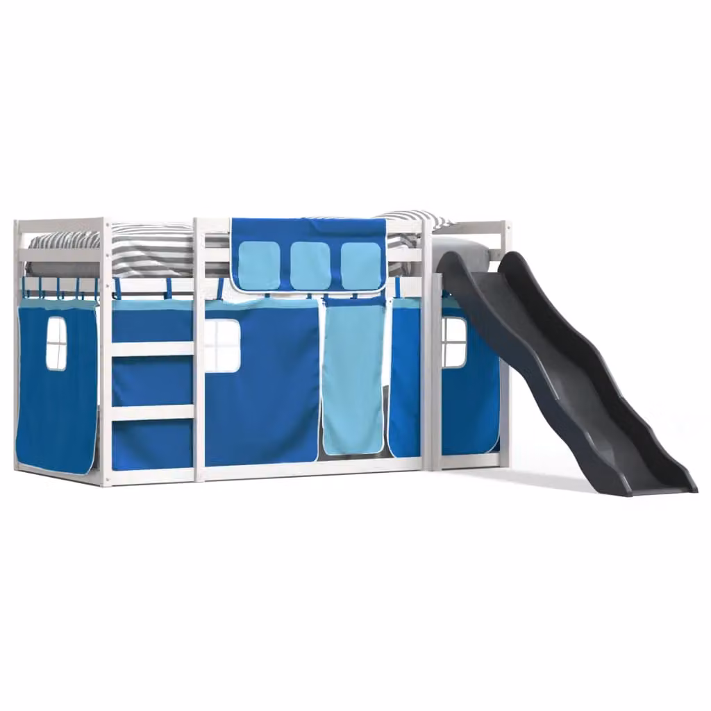 Berkfield Home Childrens Bunk Bed with Slide and Curtains in Blue, Solid Pine Wood, W/D/H: 90 x 200 cm – 2