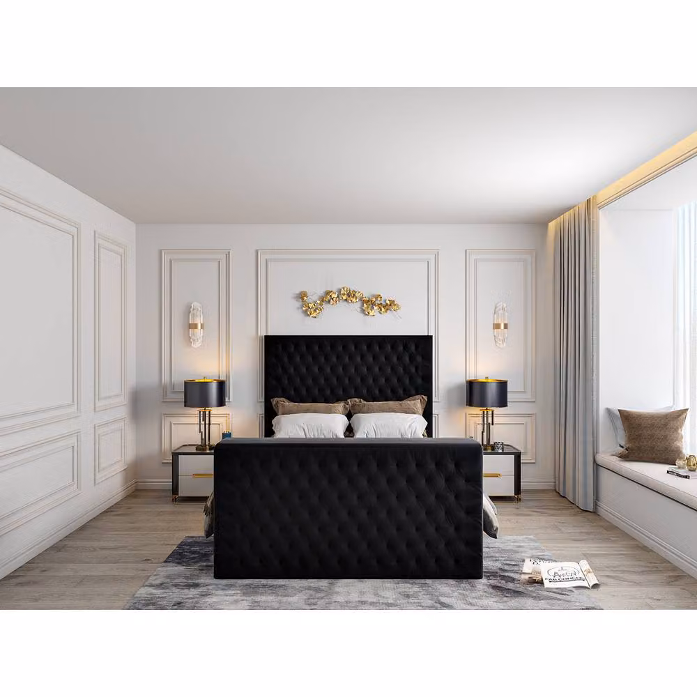 KDMD Capella Upholstered Soft Velvet TV Bed Frame in Black, Super King, W/D/H: 200 x 152 x 189 cm – 2