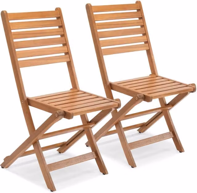 Vonhaus Set of 2 Classic Oiled Acacia Wood Foldable Garden Chairs, Brown